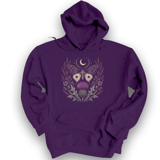 Crescent Thistle Moth Moon Hoodie - Purple