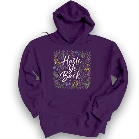 Haste Ye Back Scotland Hoodie - Purple