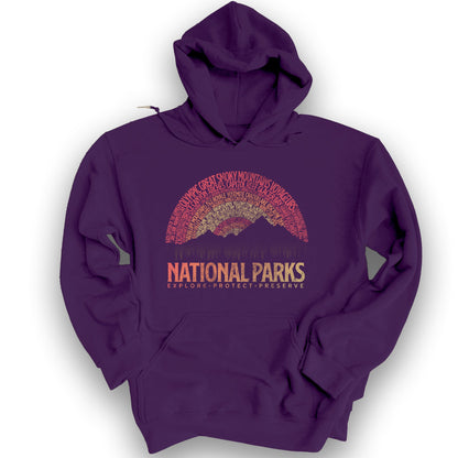 National Parks Word Art "Vintage Sunset" Hoodie - Purple