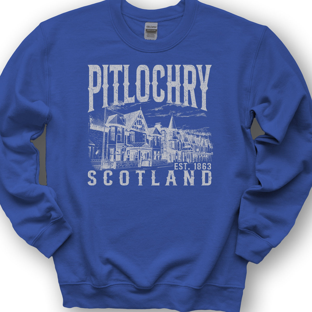 Pitlochry Scotland Sketch Sweatshirt - Royal
