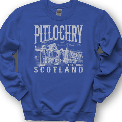 Pitlochry Scotland Sketch Sweatshirt - Royal