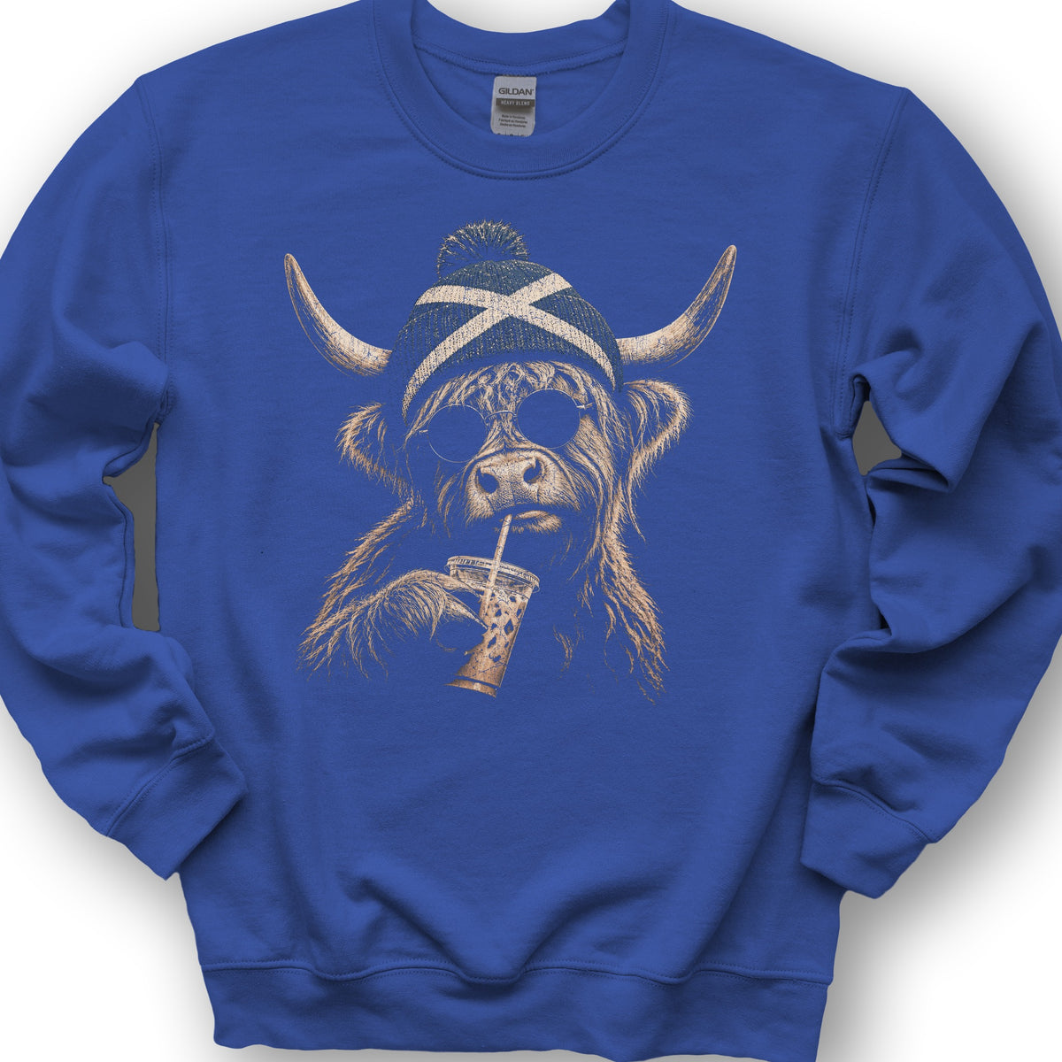 Highland Cow Beanie Sweatshirt - Royal