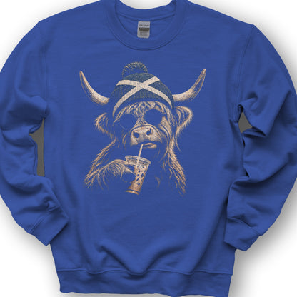 Highland Cow Beanie Sweatshirt - Royal