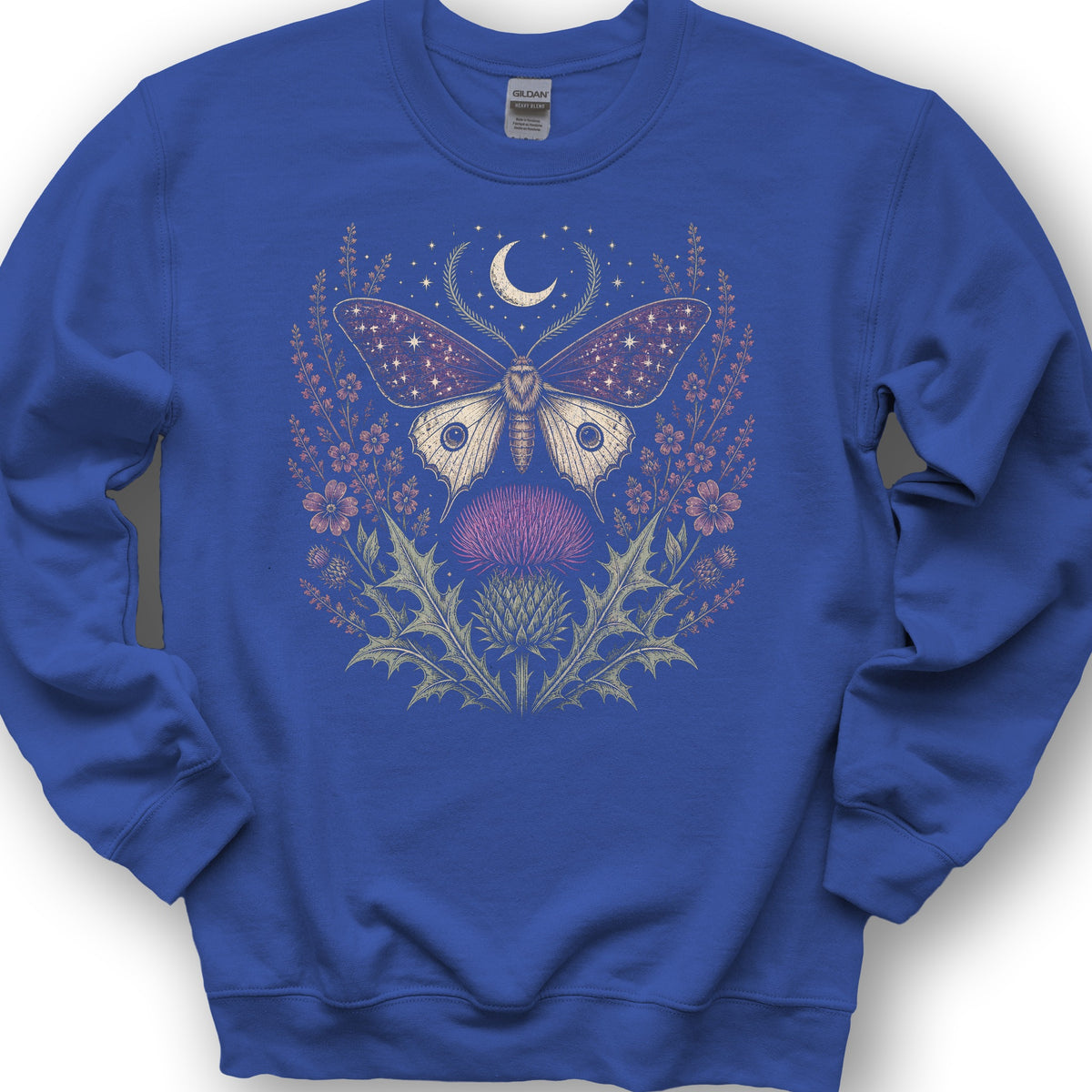 Crescent Thistle Moth Moon Sweatshirt - Royal