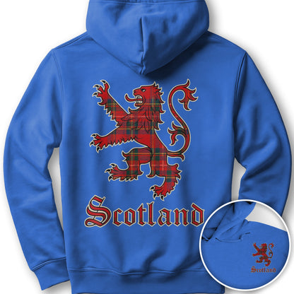 Scotland Tartan Lion Front/Back Print Hoodie - Royal