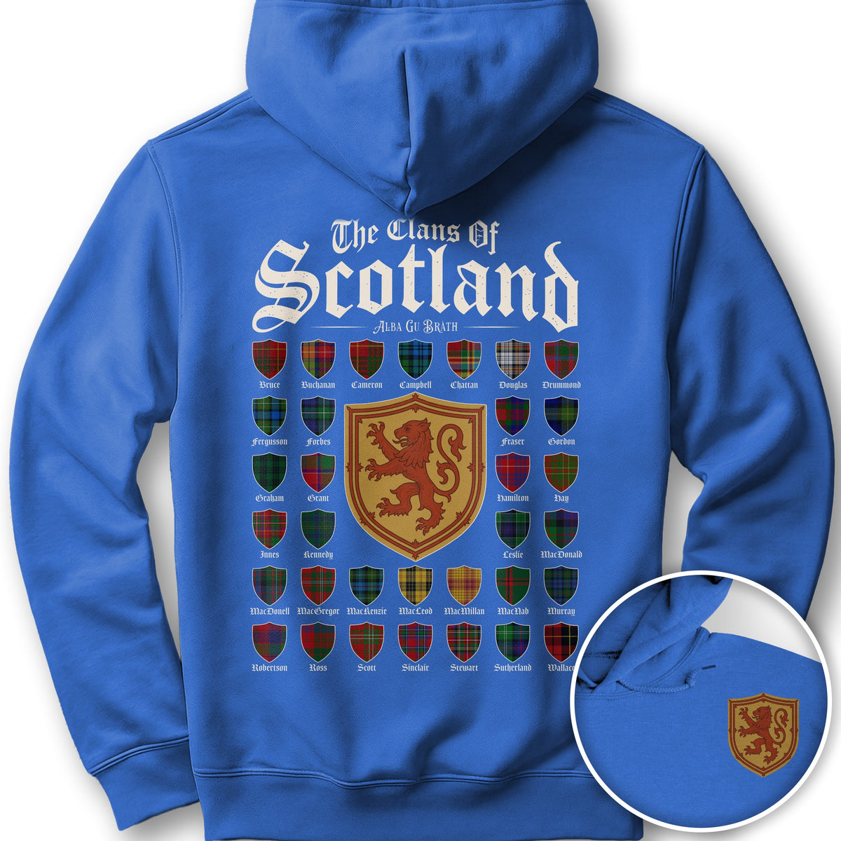 Clans of Scotland "Tartans"Front/Back Print Hoodie - Royal