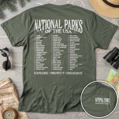 National Parks of the USA Checklist Front/Back Print T-Shirt