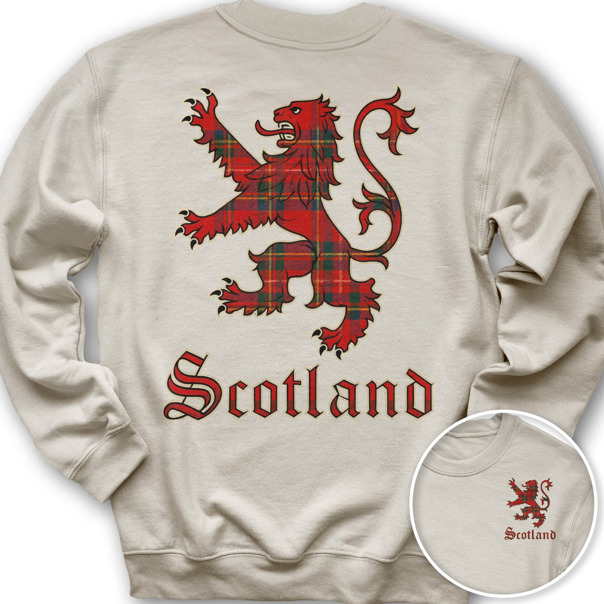 Scotland Tartan Lion Front/Back Print Sweatshirt - Sand