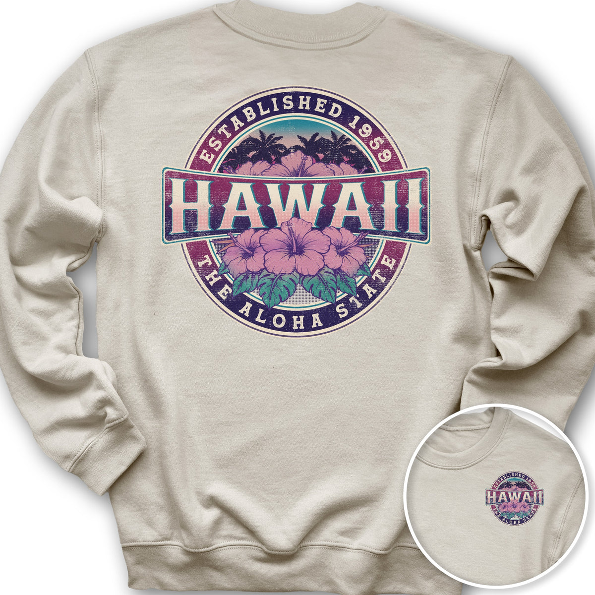 Hawaii Badge Front/Back Print Sweatshirt - Sand