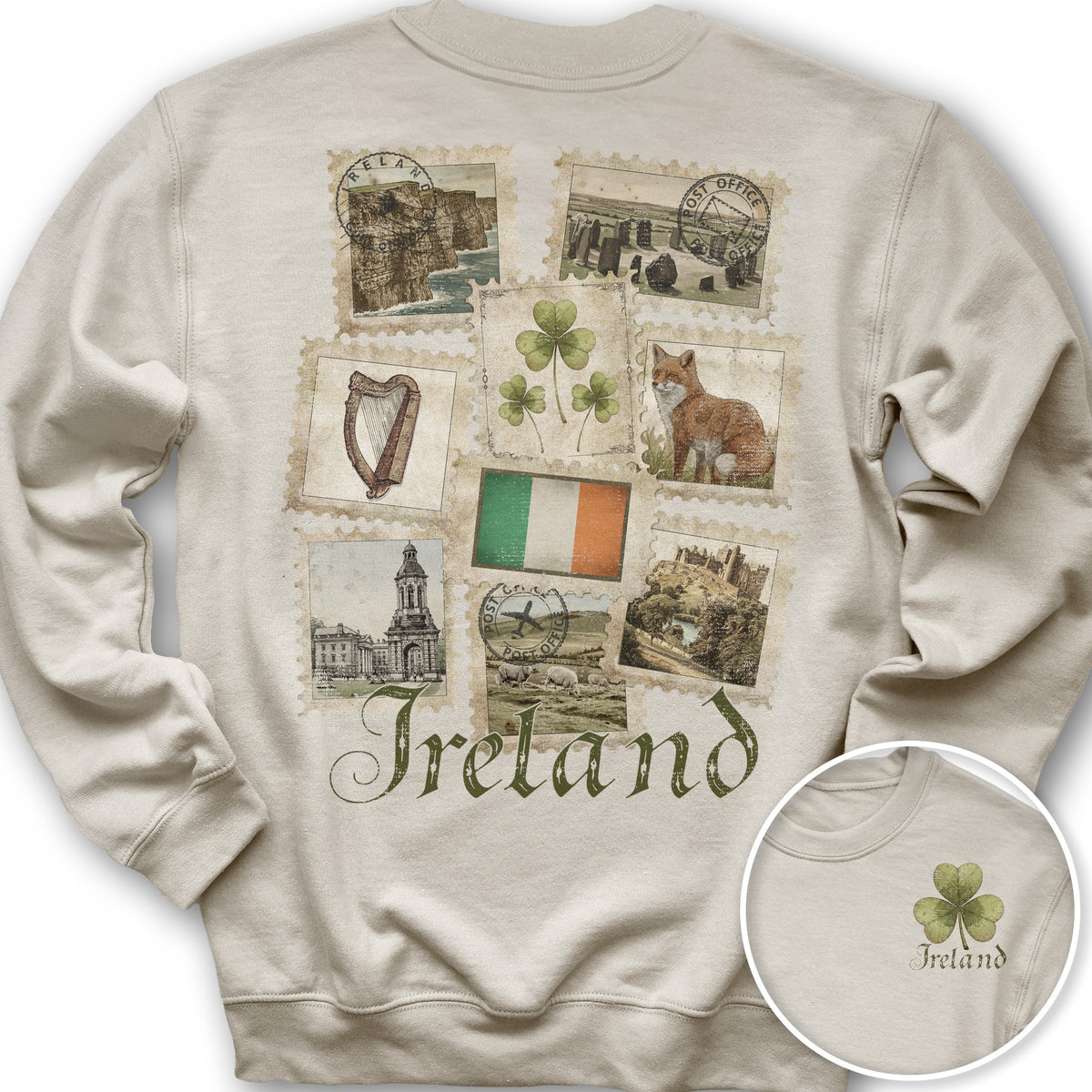 Ireland Vintage Stamps Front/Back Print Sweatshirt - Sand
