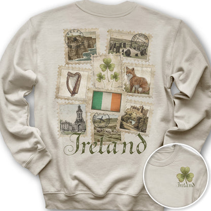 Ireland Vintage Stamps Front/Back Print Sweatshirt - Sand