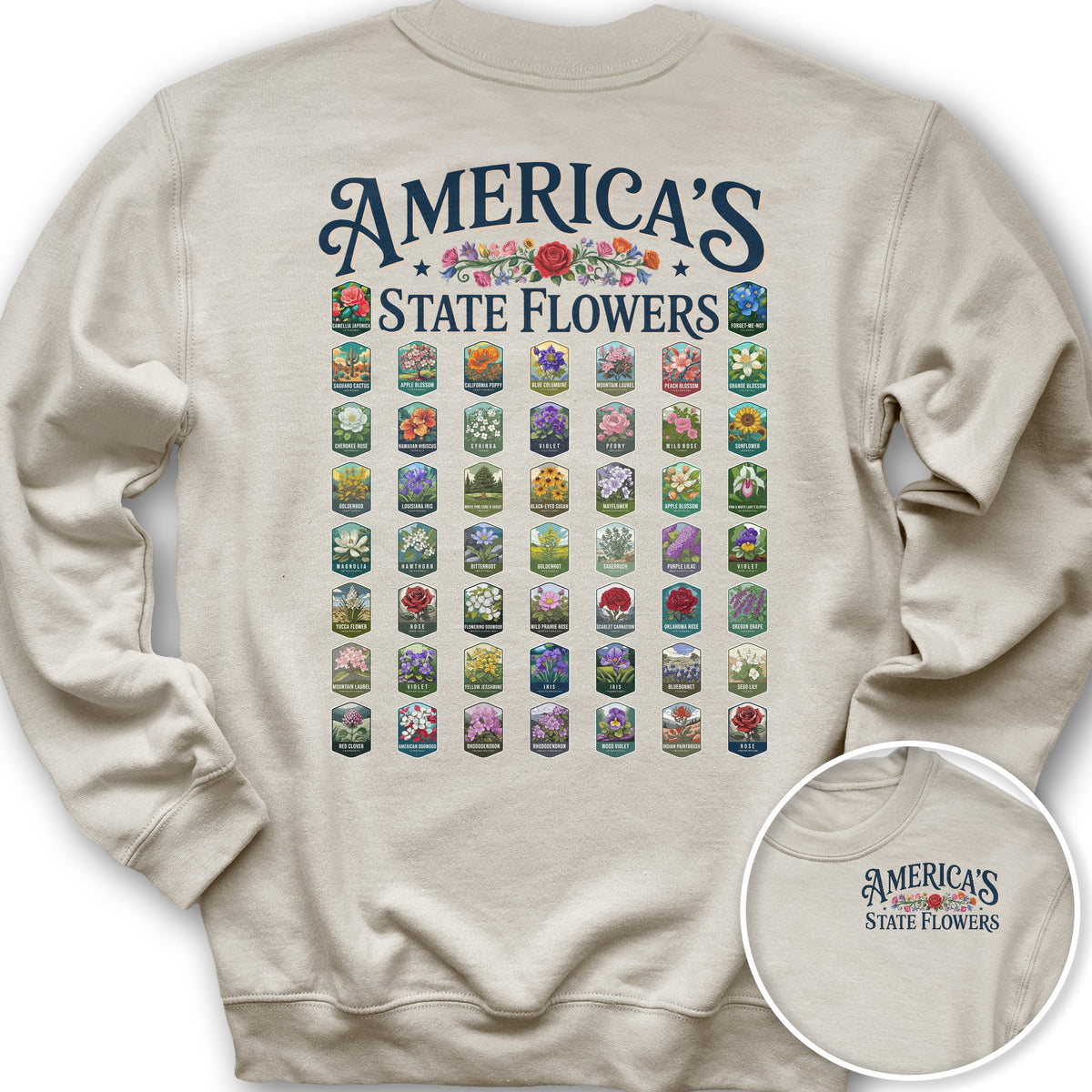 America's State Flowers Front/Back Print Sweatshirt - Sand
