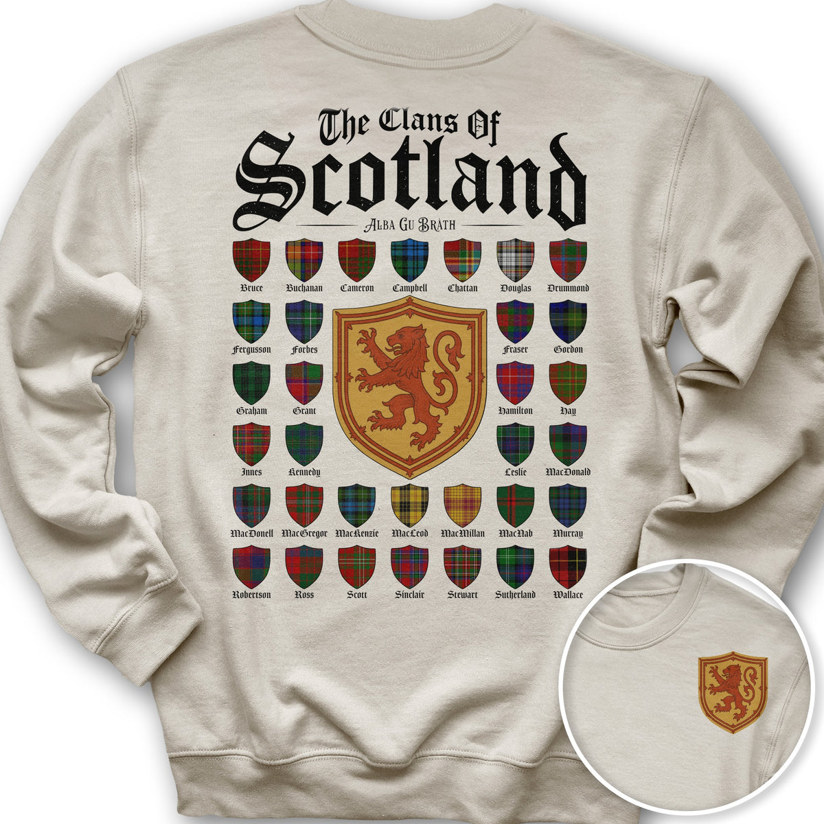 Clans of Scotland "Tartans"Front/Back Print Sweatshirt - Sand