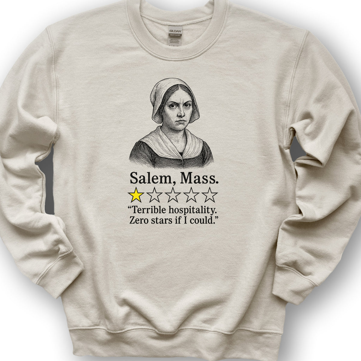 Salem Massachusetts "1 Star Review" Sweatshirt - Sand