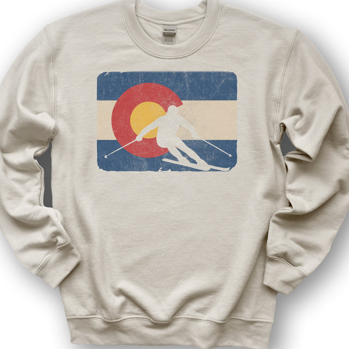 Colorado Flag Skier Sweatshirt - Sand