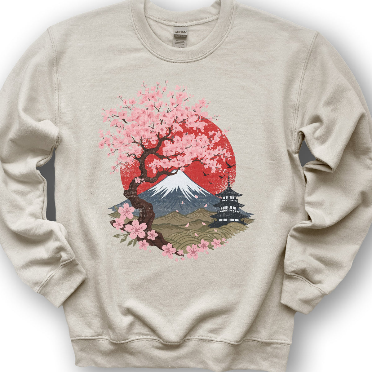 Mount Fuji Cherry Blossoms Sweatshirt - Sand