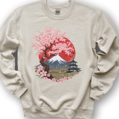 Mount Fuji Cherry Blossoms Sweatshirt - Sand