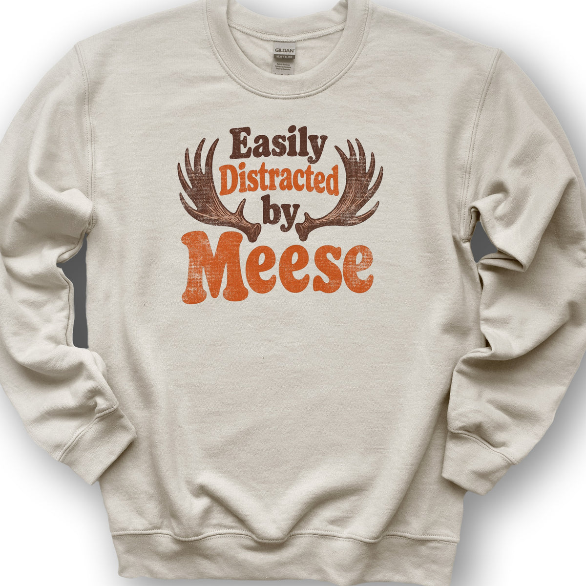 Distracted By Meese Antlers Sweatshirt - Sand