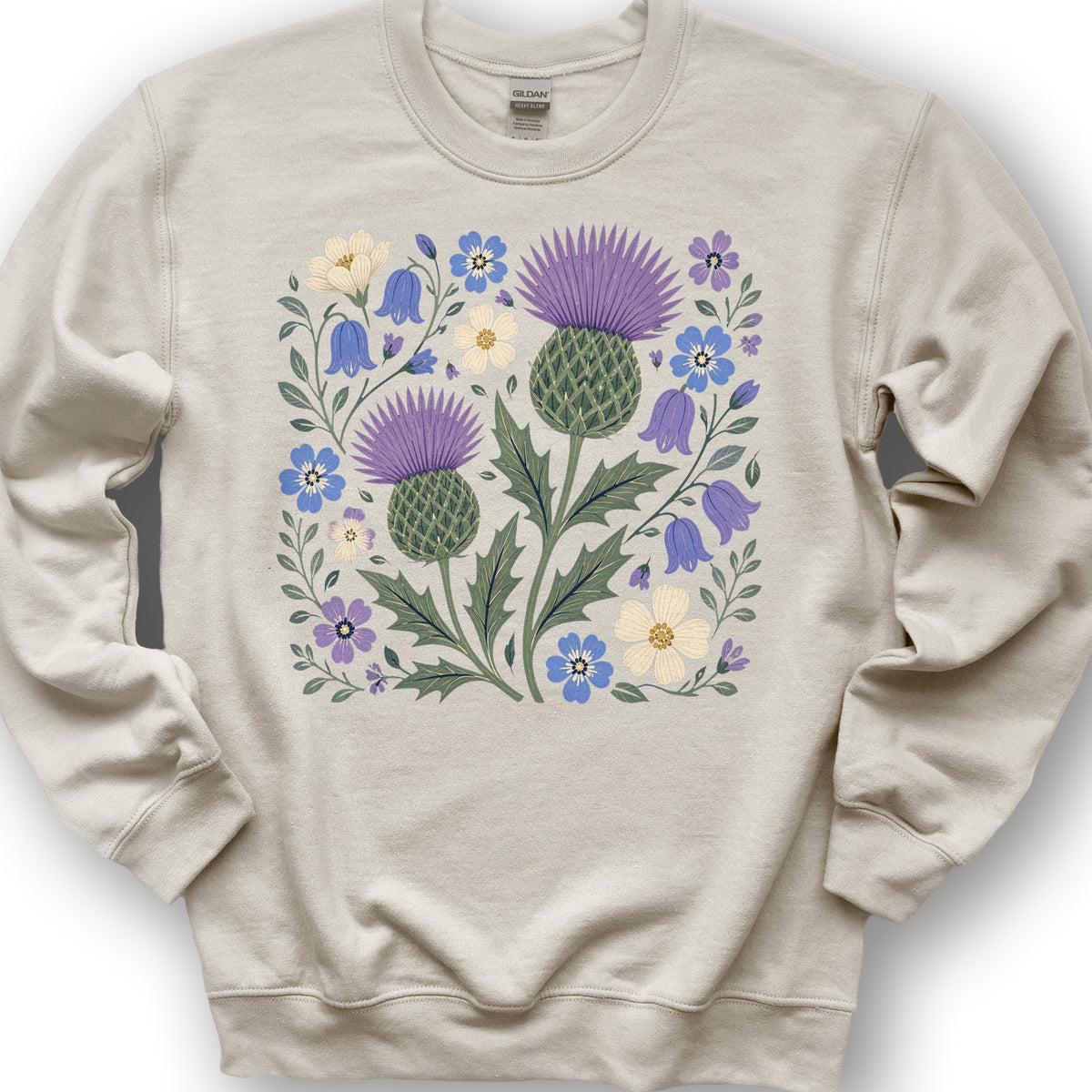 Scottish Thistle Floral Sweatshirt - Sand