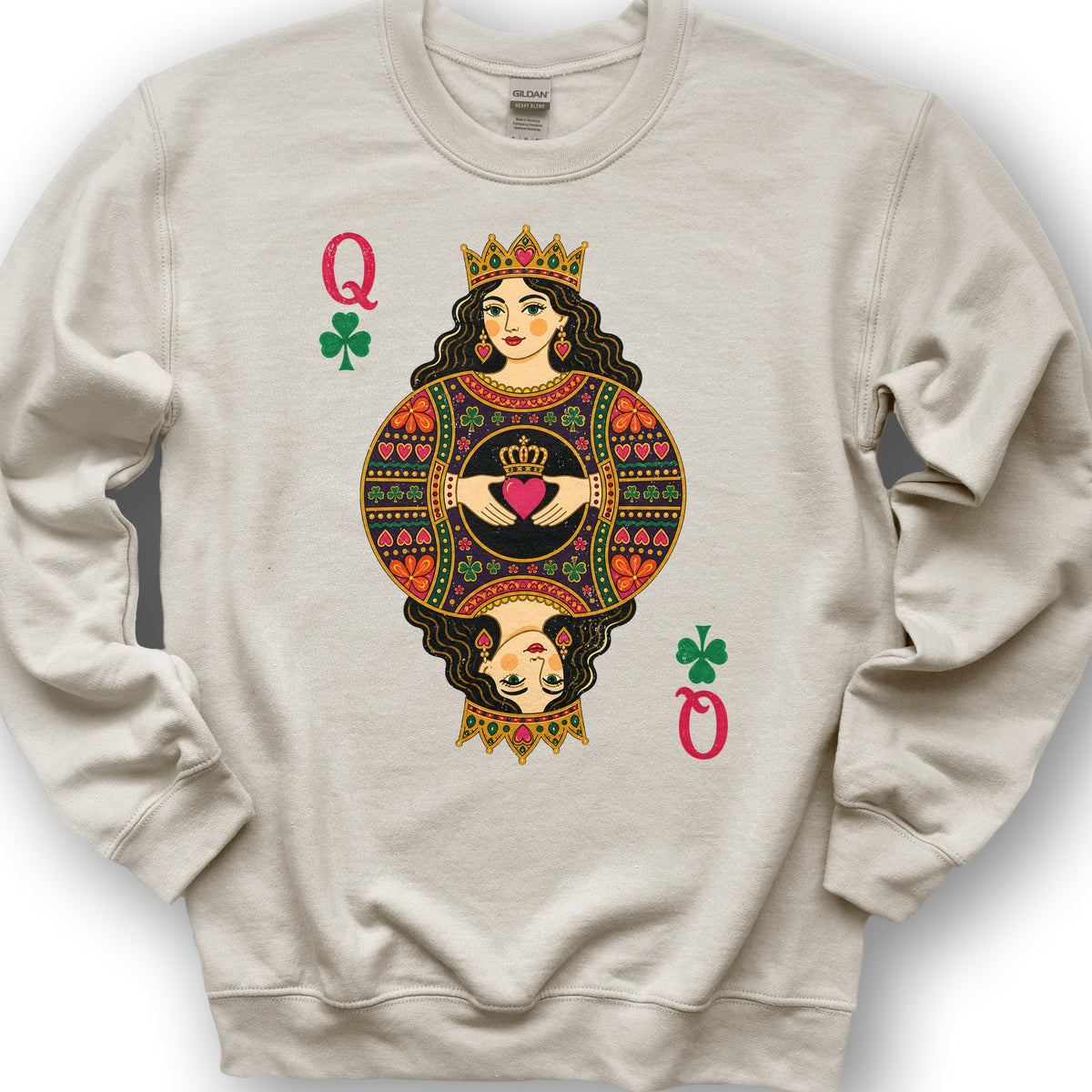 Shamrock Queen Playing Card Sweatshirt - Sand