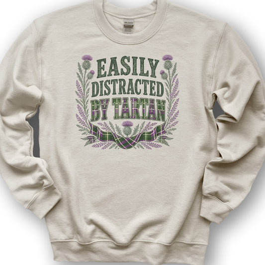Easily Distracted By Tartan Sweatshirt - Sand