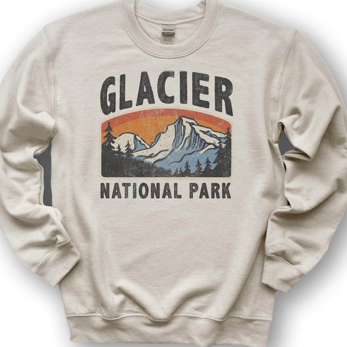 Glacier National Park "Vintage Mountain" Sweatshirt - Sand
