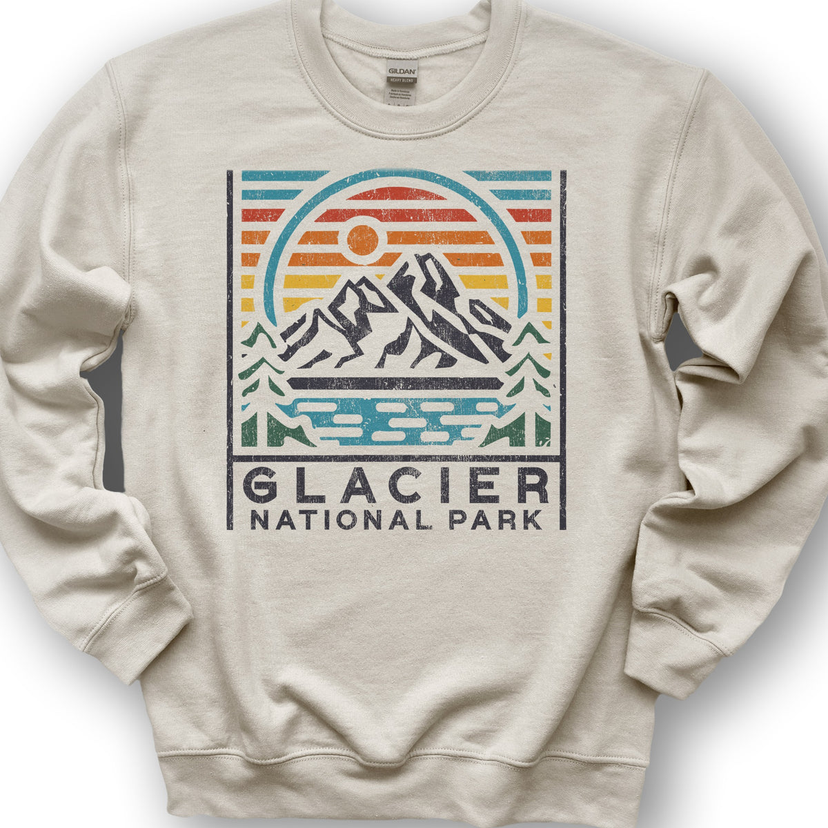 Glacier National Park "Vintage Sunset" Sweatshirt - Sand
