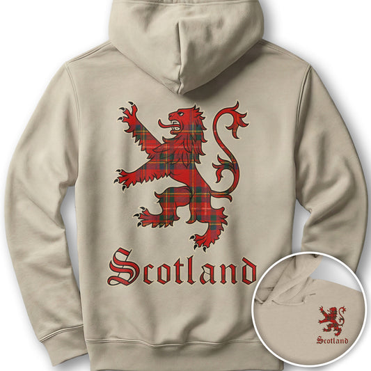 Scotland Tartan Lion Front/Back Print Hoodie - Sand