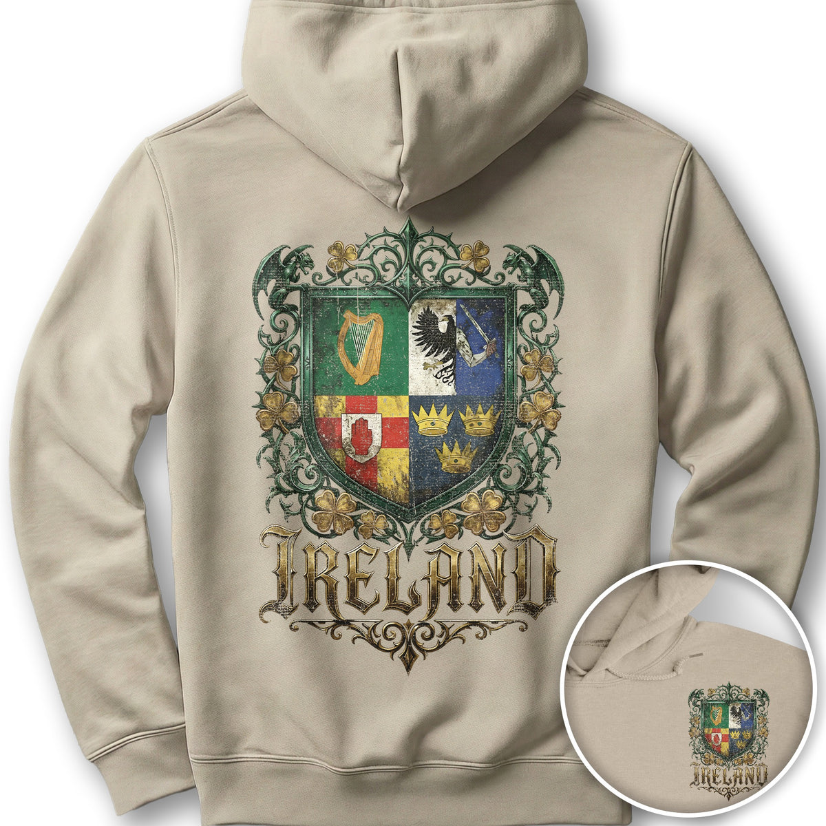 Irish Gothic Arms Front/Back Print Hoodie - Sand