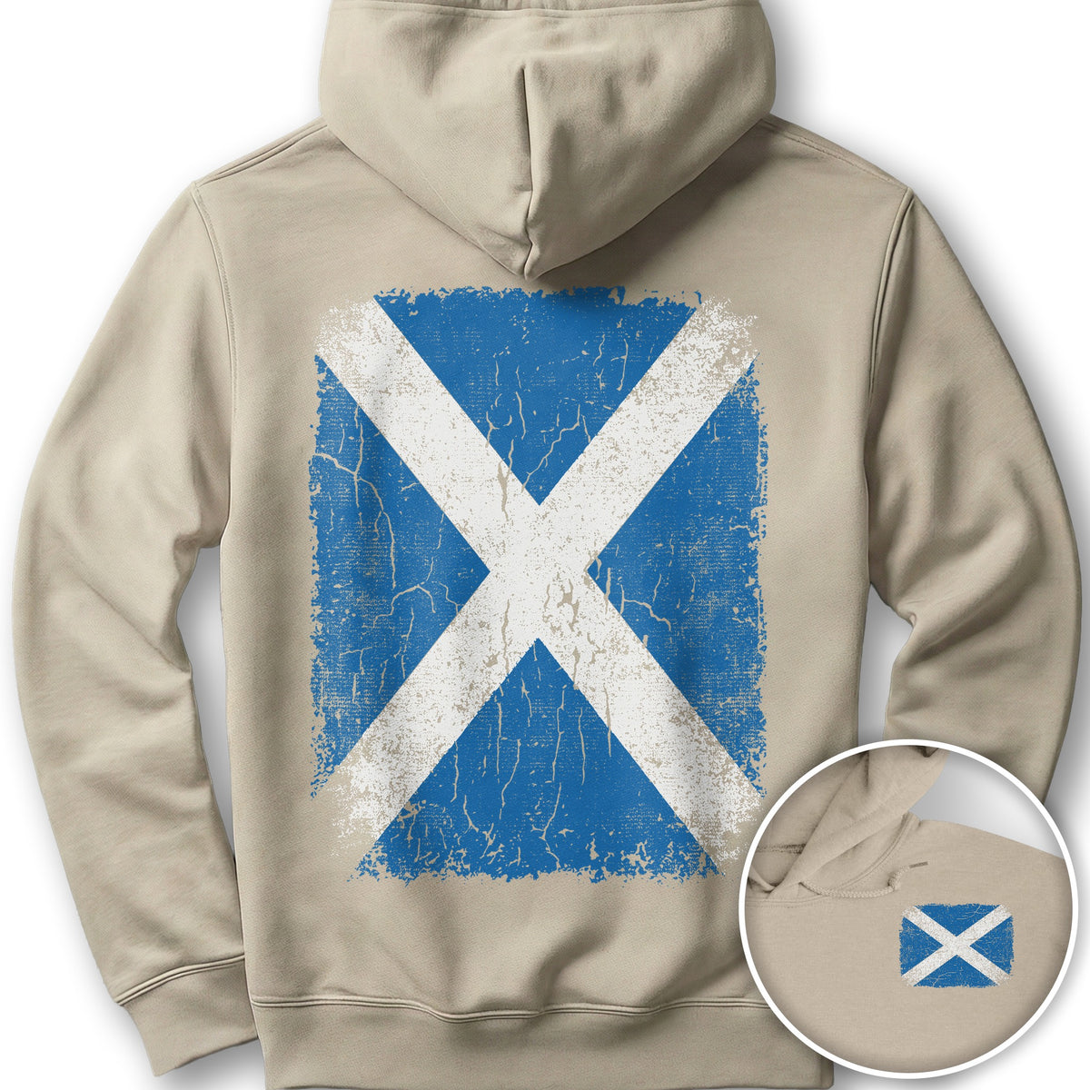 Scotland Distressed Flag Front/Back Print Hoodie - Sand
