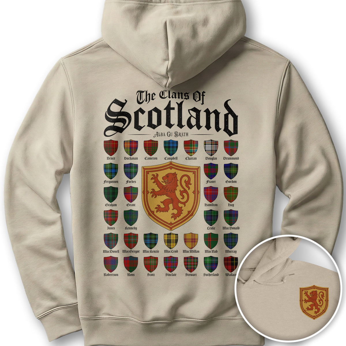 Clans of Scotland "Tartans"Front/Back Print Hoodie - Sand