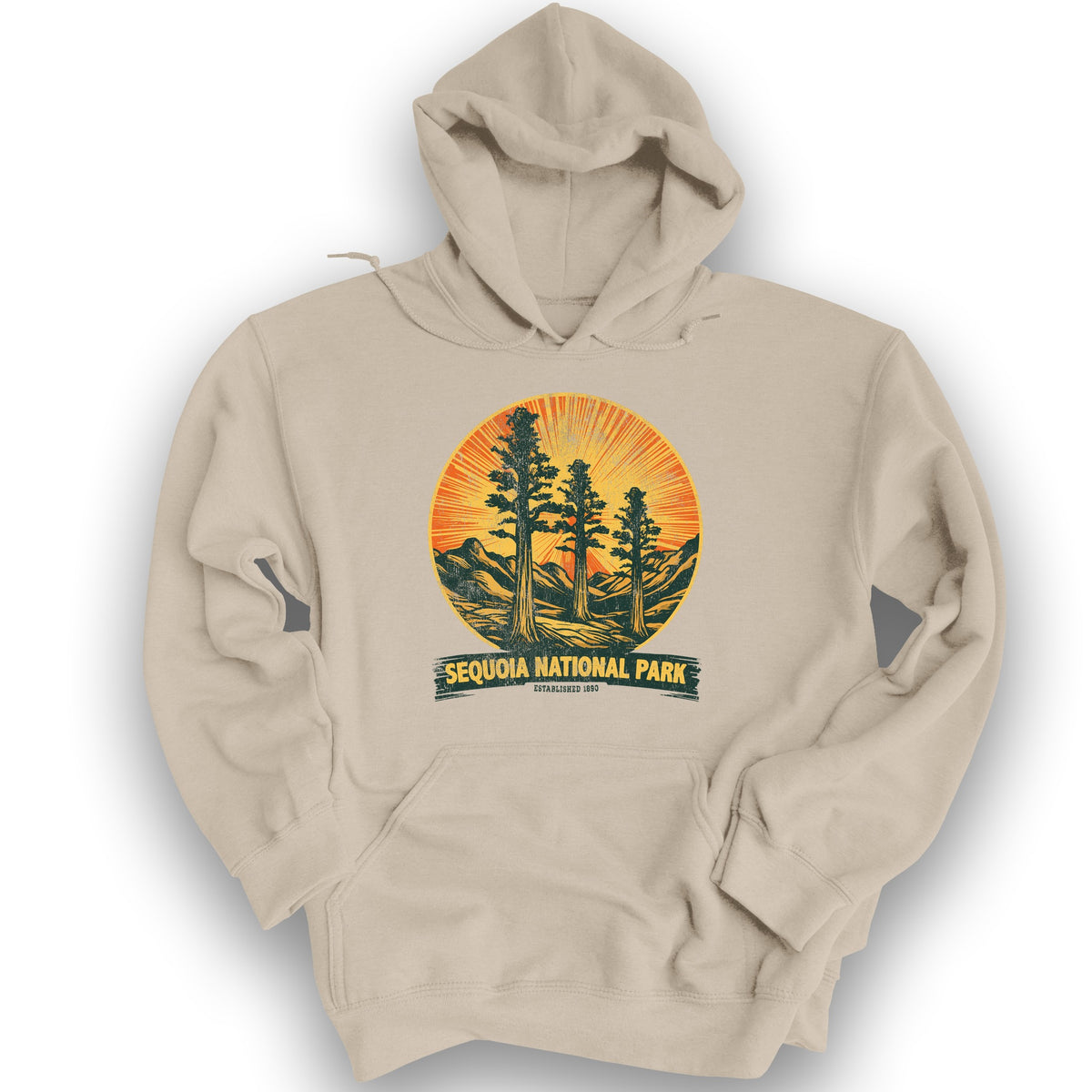 Sequoia 3 Trees Vintage Print Hoodie - Sand