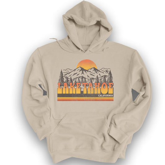 Lake Tahoe California Groovy Sunset Hoodie - Sand