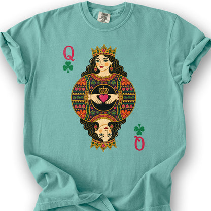 Shamrock Queen Playing Card T-Shirt - Seafoam