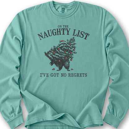 Naughty List Racoon Xmas Long Sleeve Shirt - Seafoam