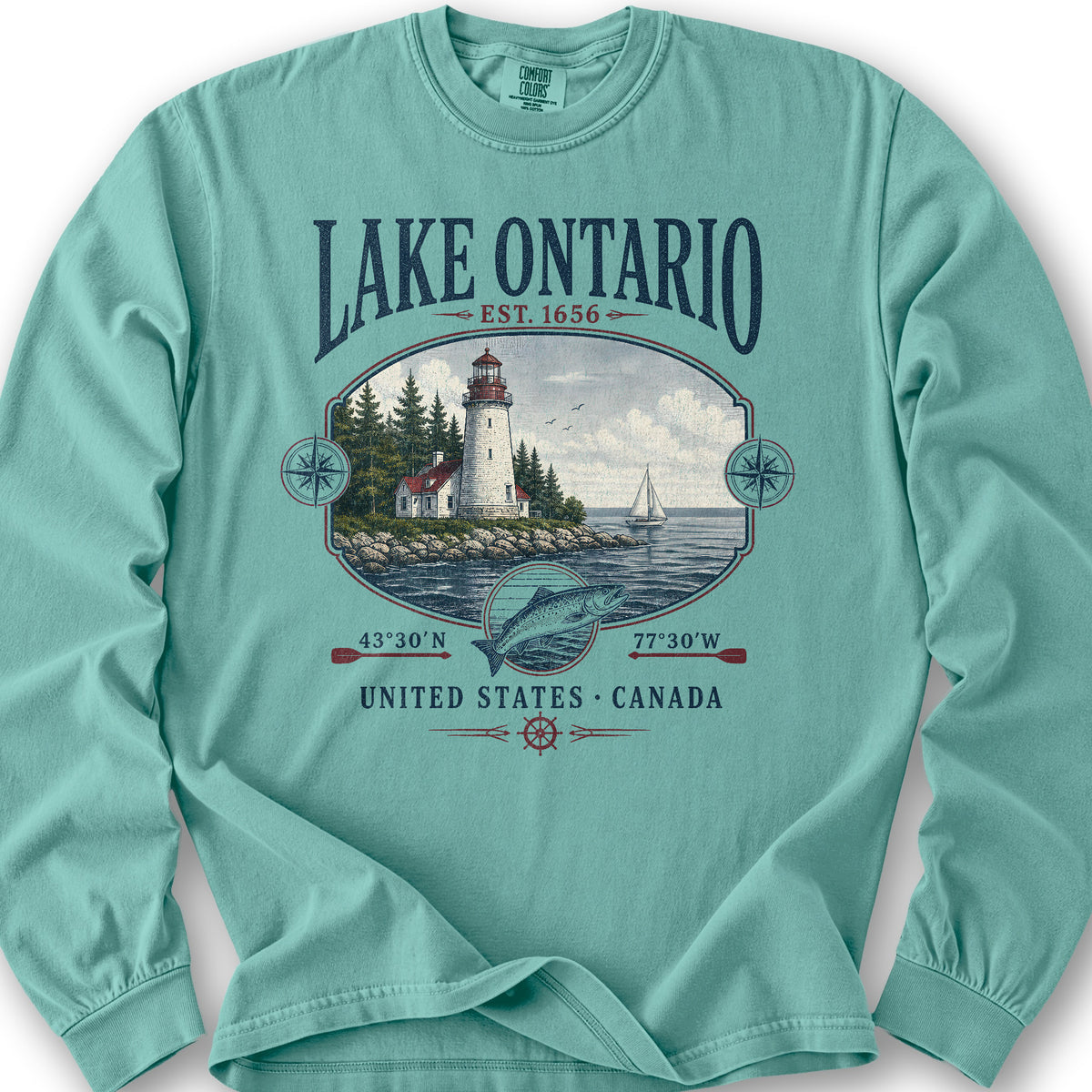 Lake Ontario Retro 90's Long Sleeve Shirt - Seafoam