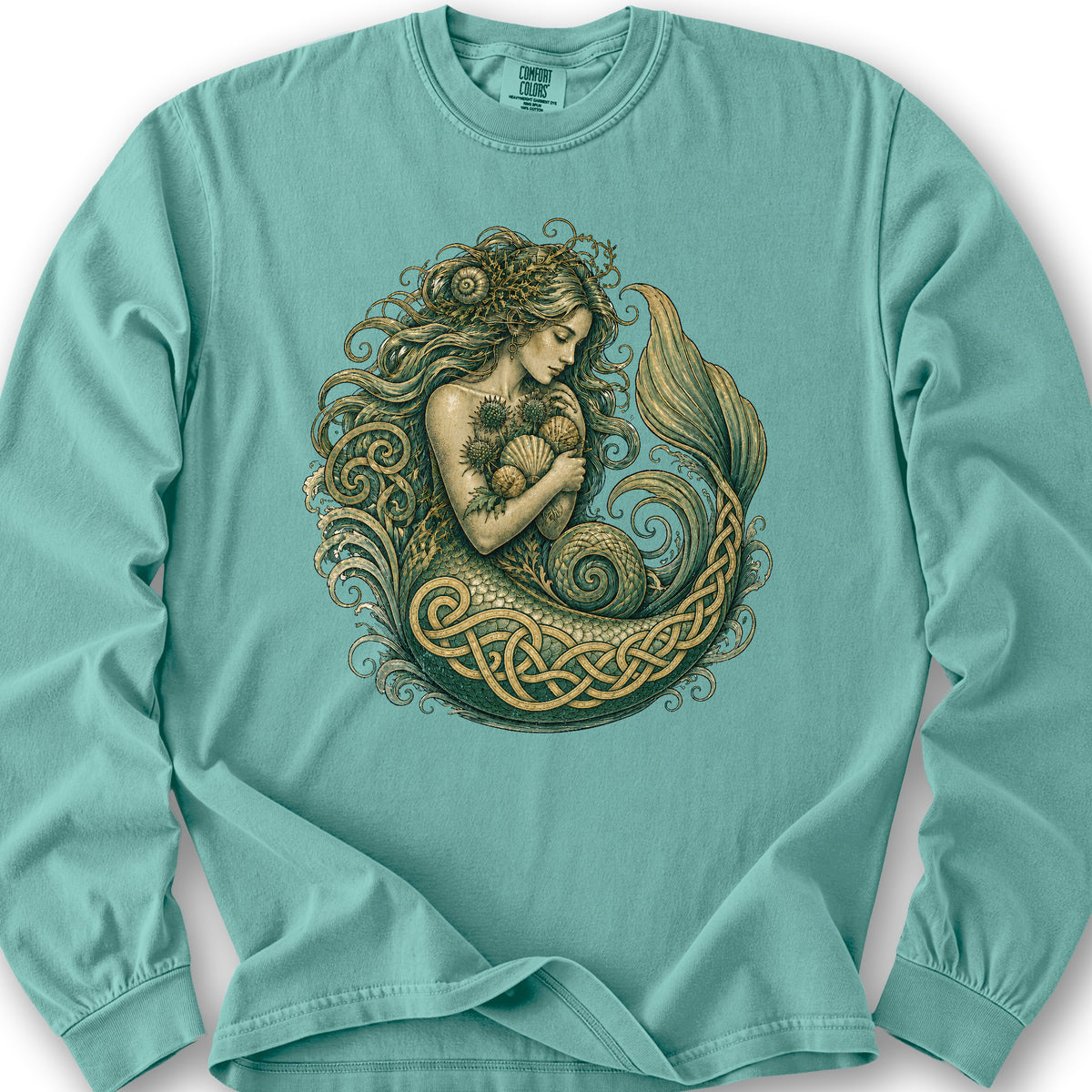 Celtic Mermaid Long Sleeve Shirt - Seafoam
