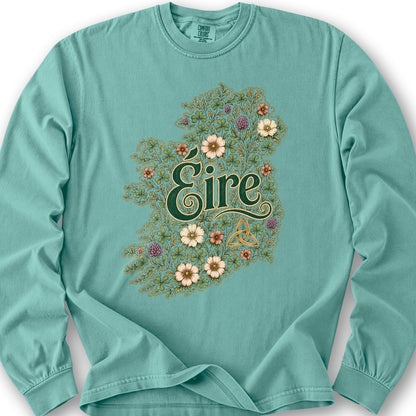 Éire Floral Map Long Sleeve Shirt - Seafoam