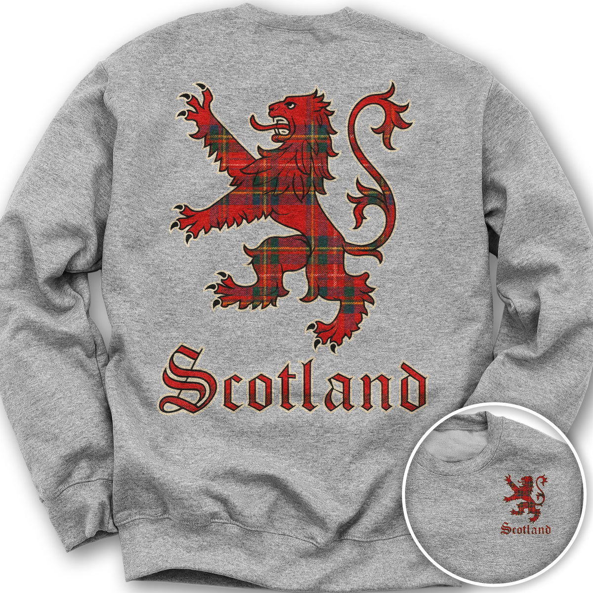 Scotland Tartan Lion Front/Back Print Sweatshirt - Sport Grey