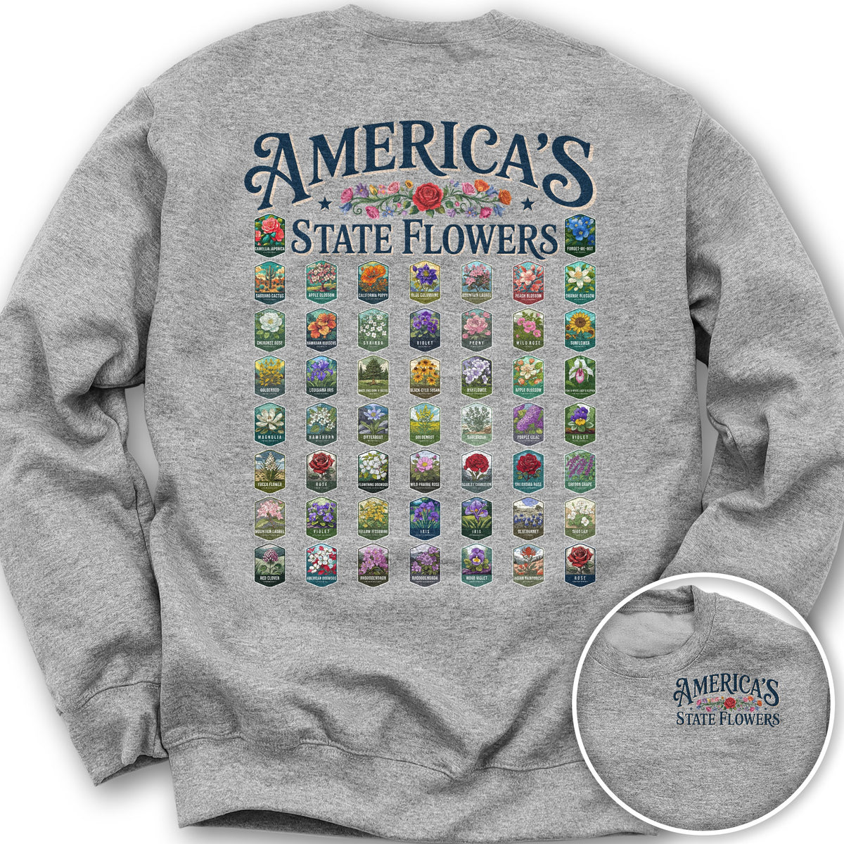 America's State Flowers Front/Back Print Sweatshirt - Sport Grey