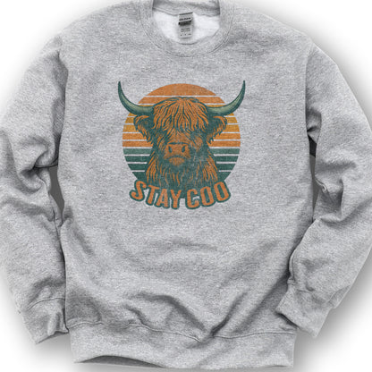 Highland Cow "Stay Coo" Sweatshirt - Sport Grey