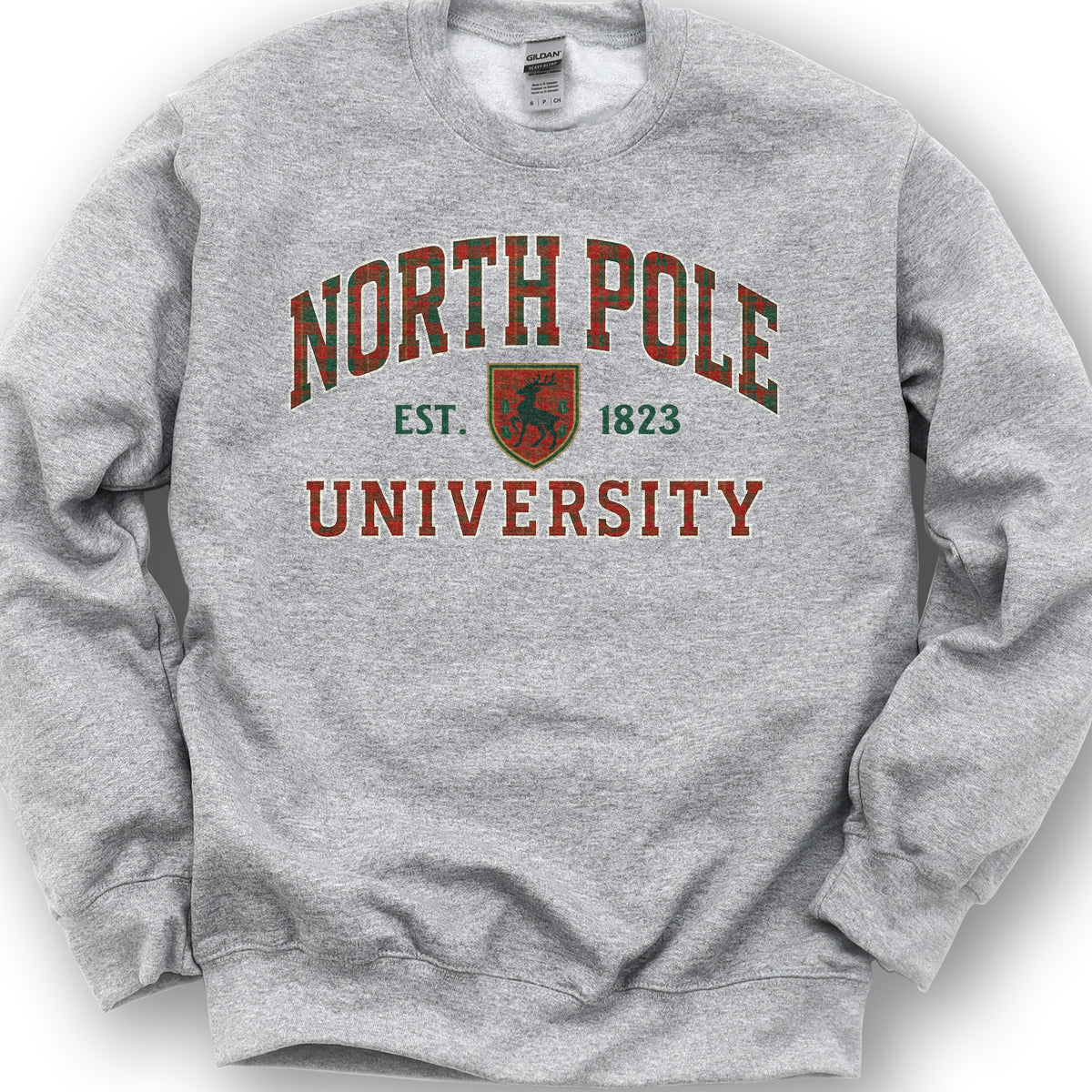 North Pole University Holiday Plaid Sweatshirt - Sport Grey