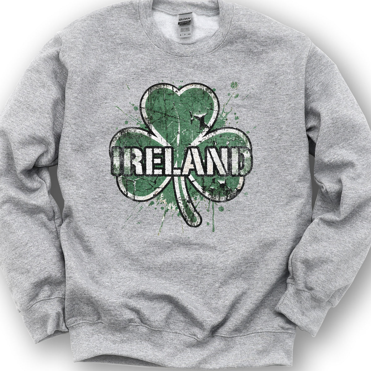 Ireland Shamrock Grunge Sweatshirt - Sport Grey