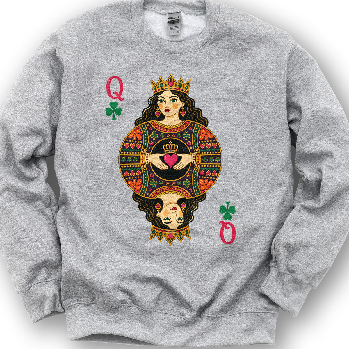 Shamrock Queen Playing Card Sweatshirt - Sport Grey