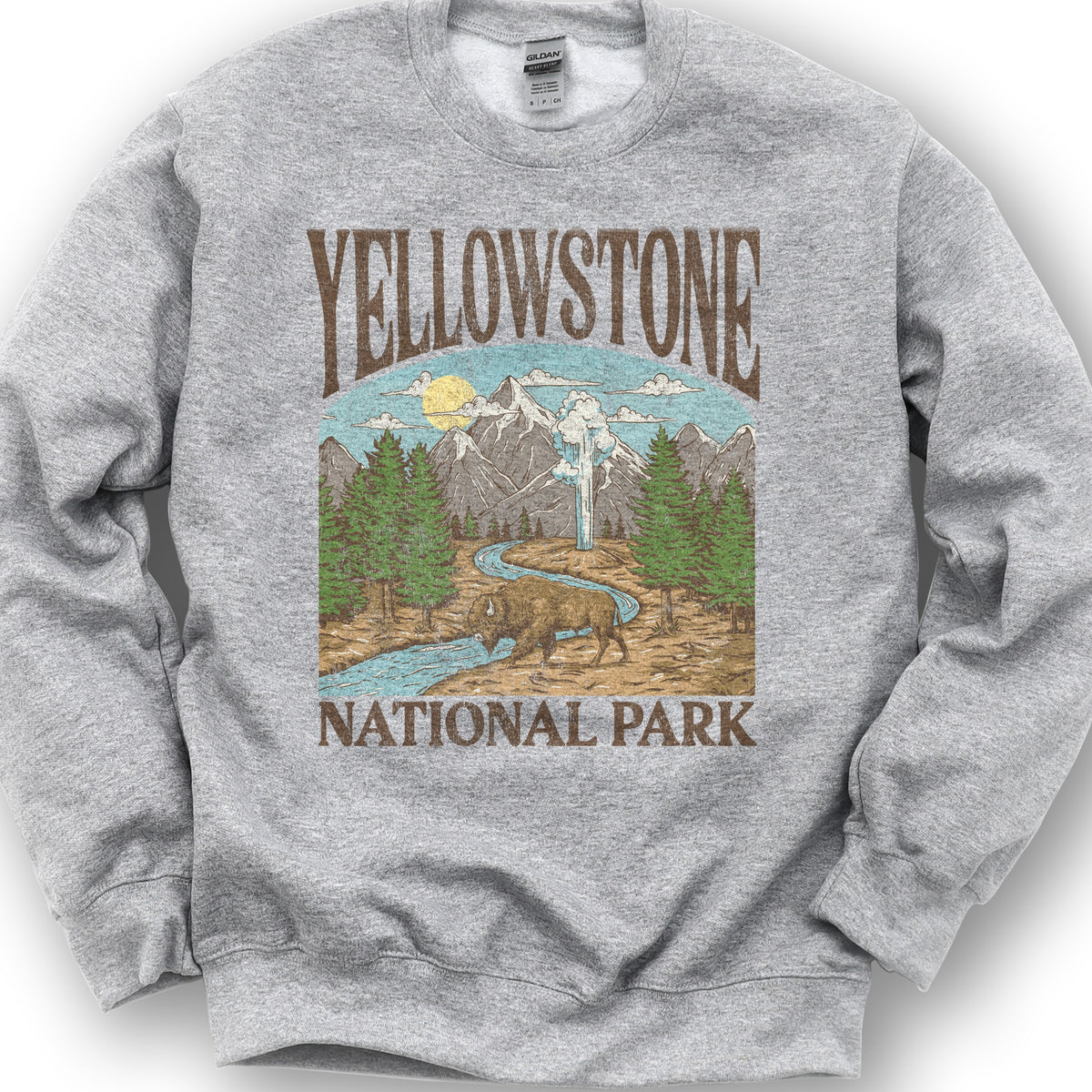 Yellowstone National Park Geyser "Big and Bold" Sweatshirt - Sport Grey
