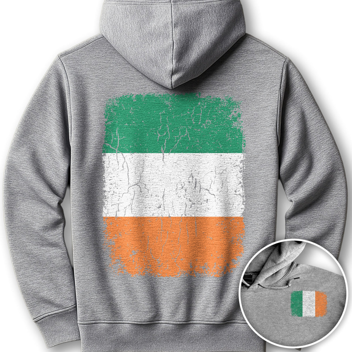 Ireland Distressed Flag Front/Back Print Hoodie - Sport Grey