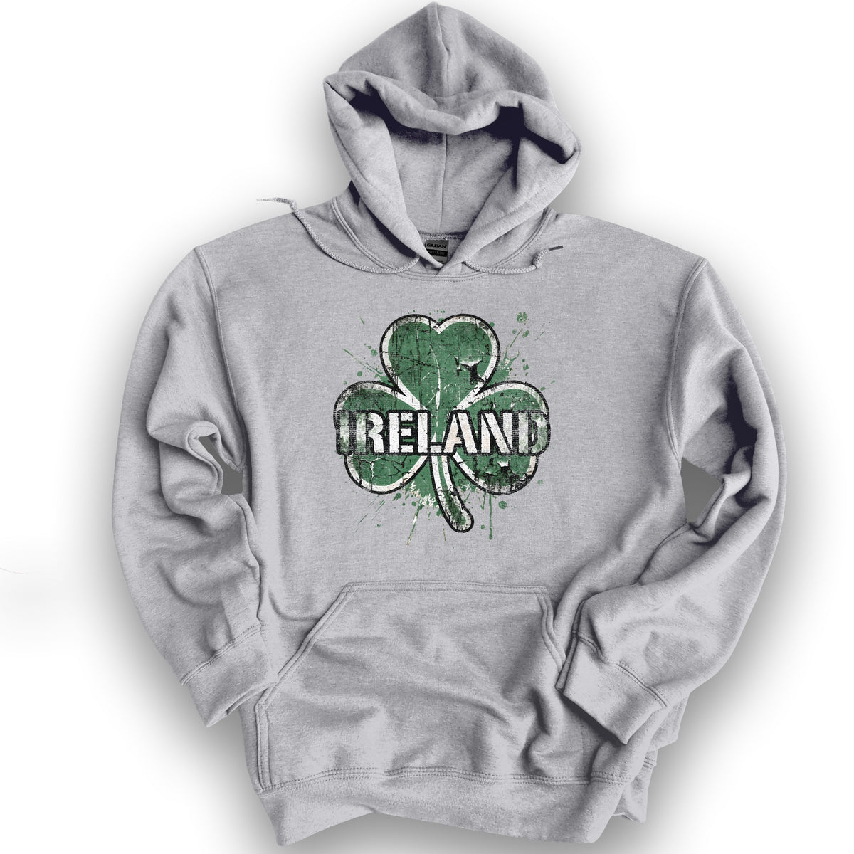 Ireland Shamrock Grunge Hoodie - Sport Grey