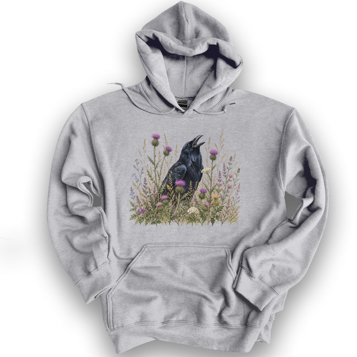 Botanical Raven Hoodie - Sport Grey