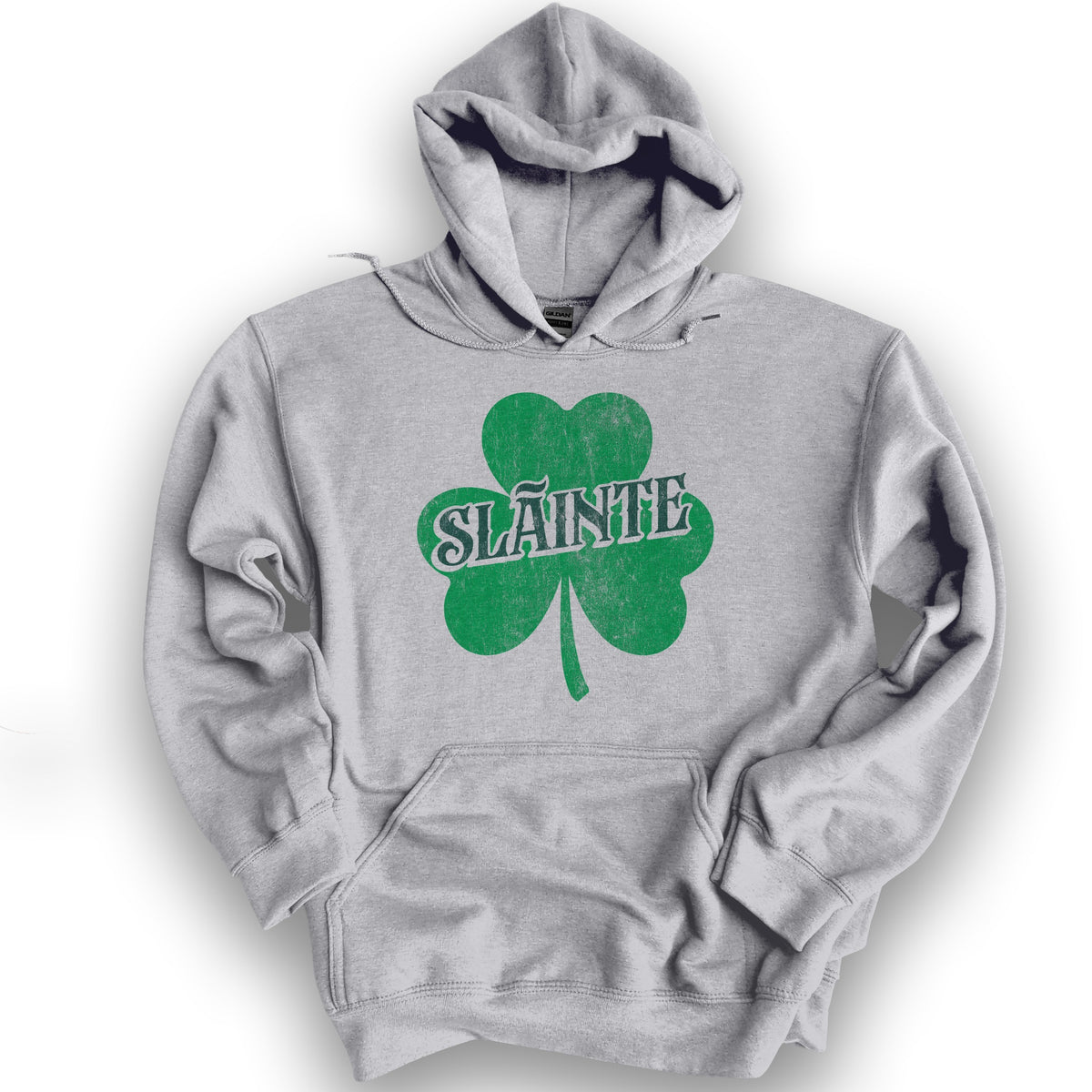 Sláinte Vintage Textured Shamrock Hoodie - Sport Grey