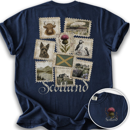 Scotland Vintage Stamps Front/Back Print T-shirt - True Navy